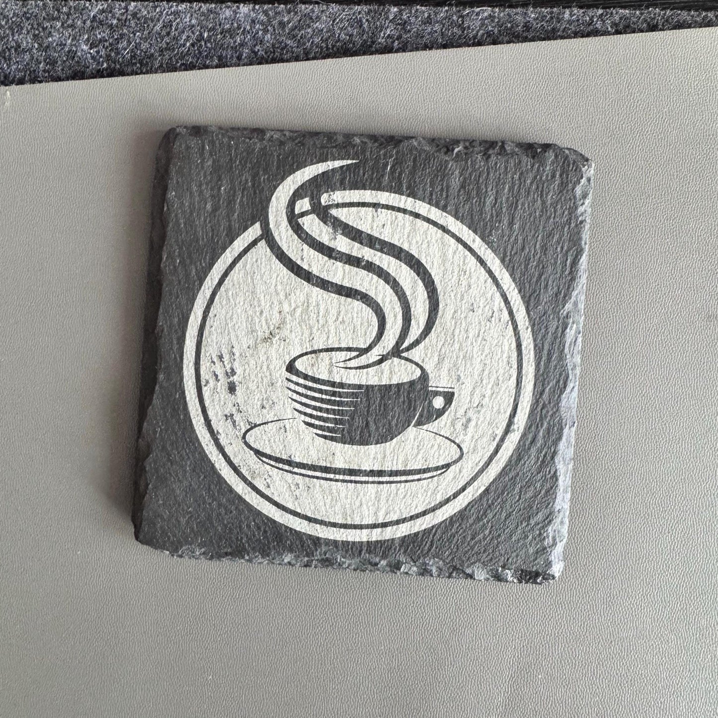Custom Engraved Slate Coaster – 10cm Square Personalised Drink Coaster, Laser Engraved Stone Gift, Wedding, Logo or Quote Design