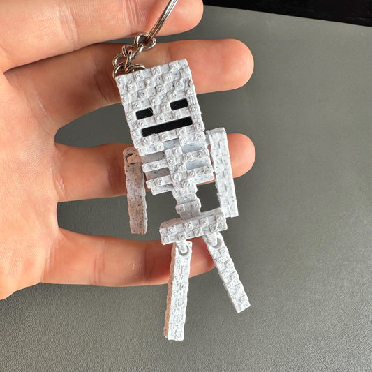 Minecraft Skeleton Keychain – Articulated 3D Printed Fidget Toy for Minecraft Fans, Gamer Gift, Backpack Charm, Key Ring with Lobster Clasp