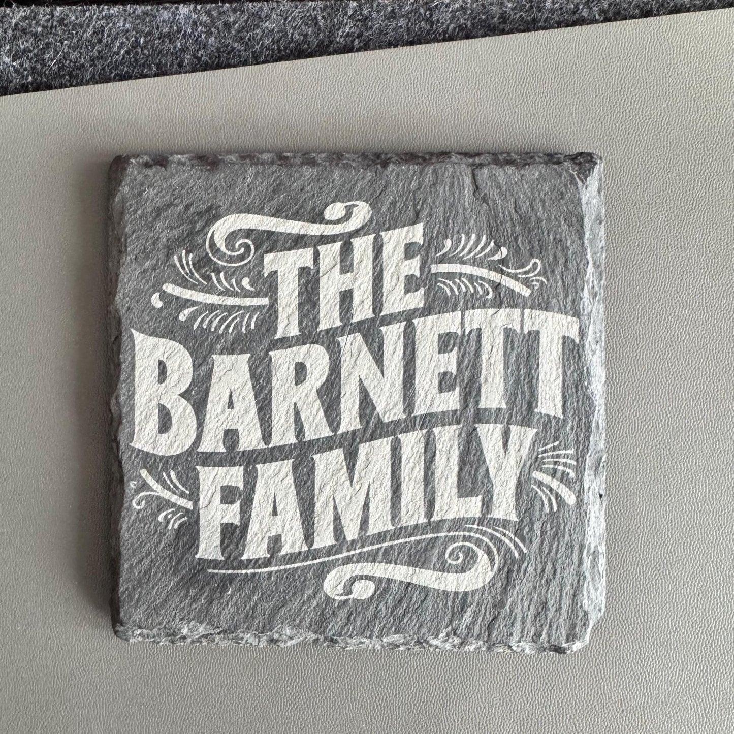 Custom Engraved Slate Coaster – 10cm Square Personalised Drink Coaster, Laser Engraved Stone Gift, Wedding, Logo or Quote Design