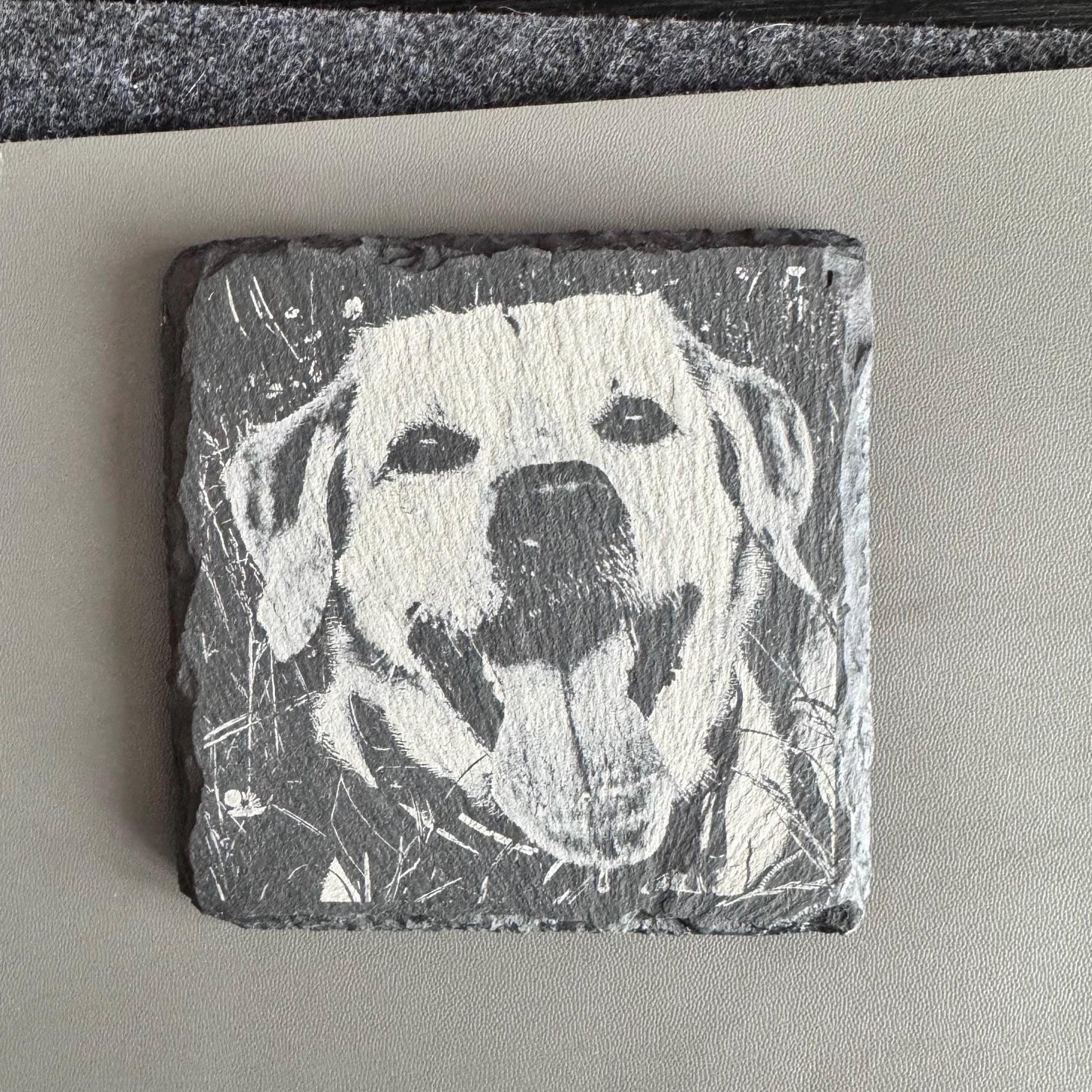 Custom Engraved Slate Coaster – 10cm Square Personalised Drink Coaster, Laser Engraved Stone Gift, Wedding, Logo or Quote Design