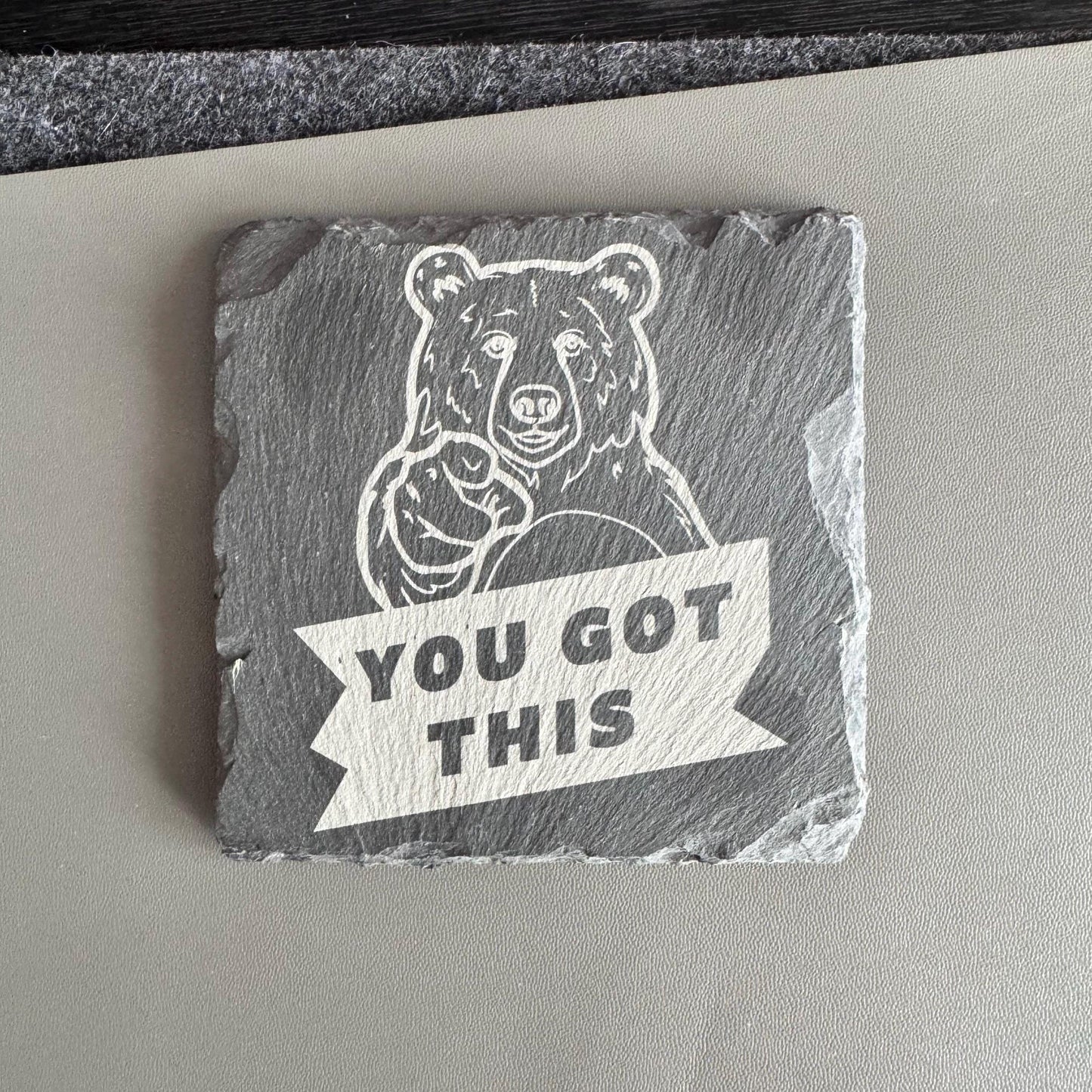 Custom Engraved Slate Coaster – 10cm Square Personalised Drink Coaster, Laser Engraved Stone Gift, Wedding, Logo or Quote Design