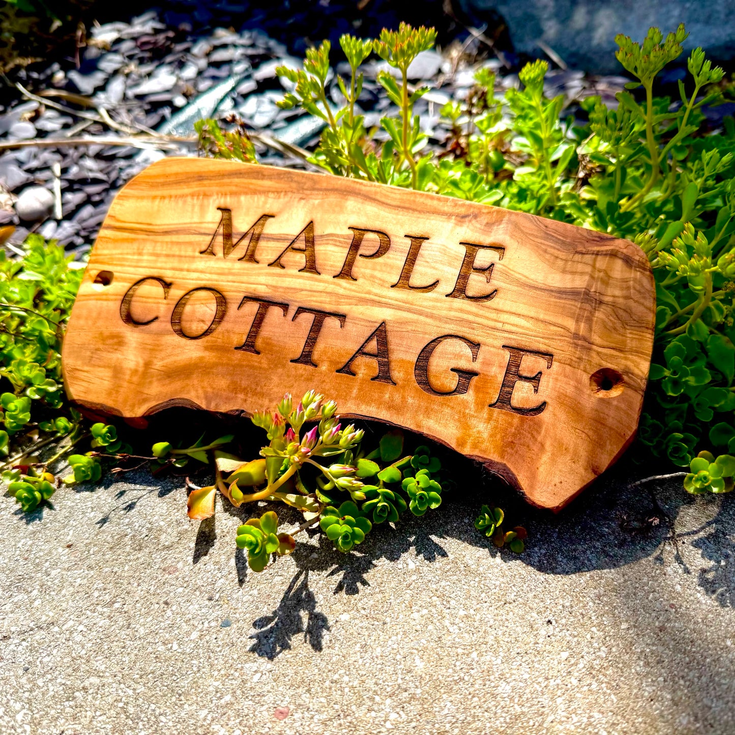 Engraved Rustic Olive Wood Home Name Display Sign