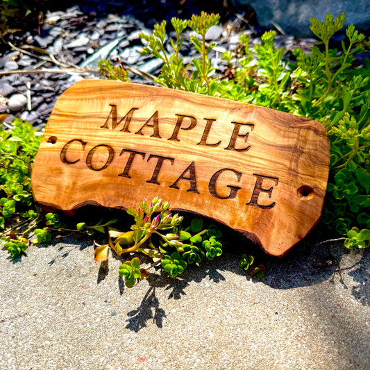 Engraved Rustic Olive Wood Home Name Display Sign