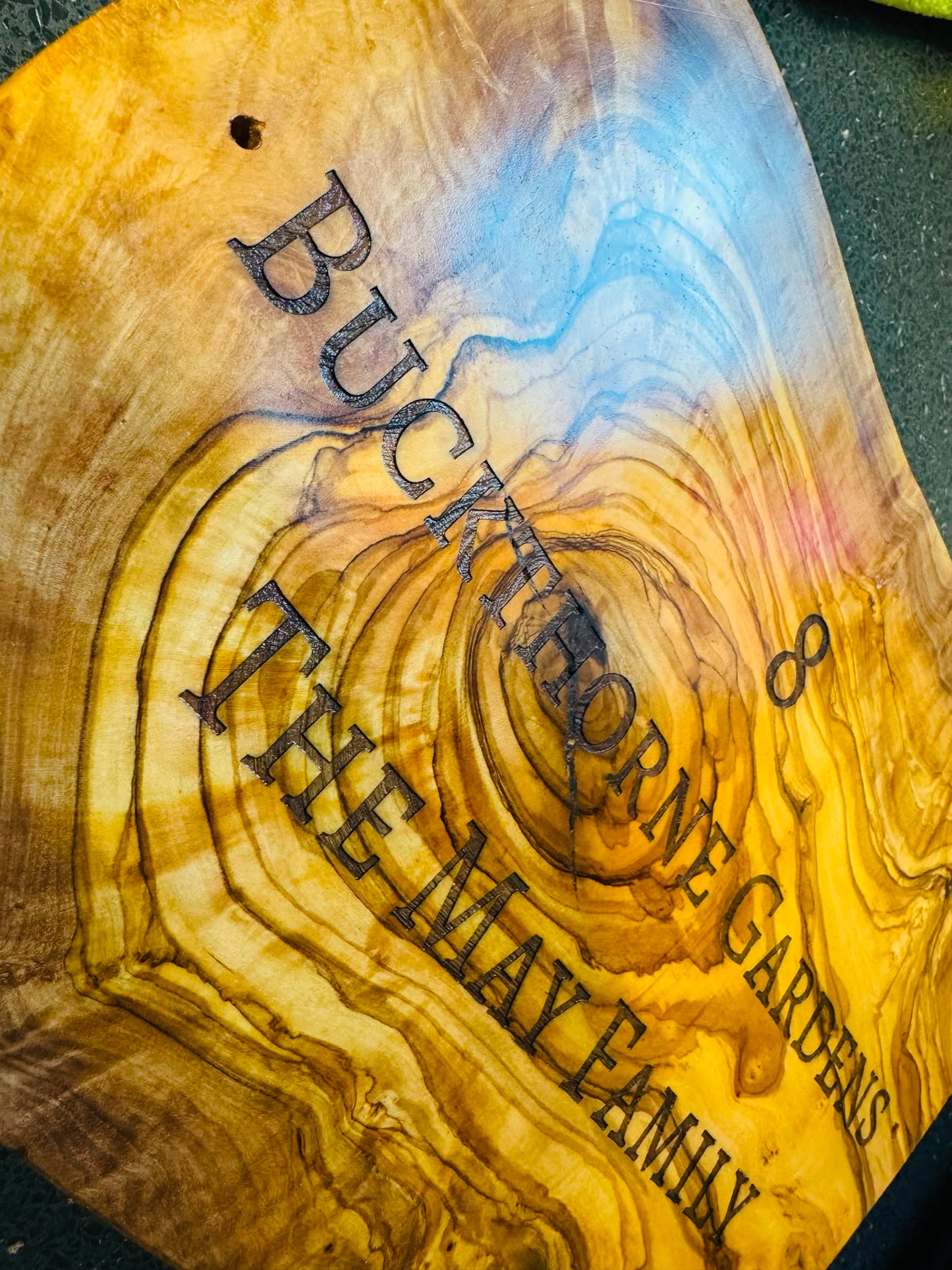 Engraved Rustic Olive Wood Home Name Display Sign