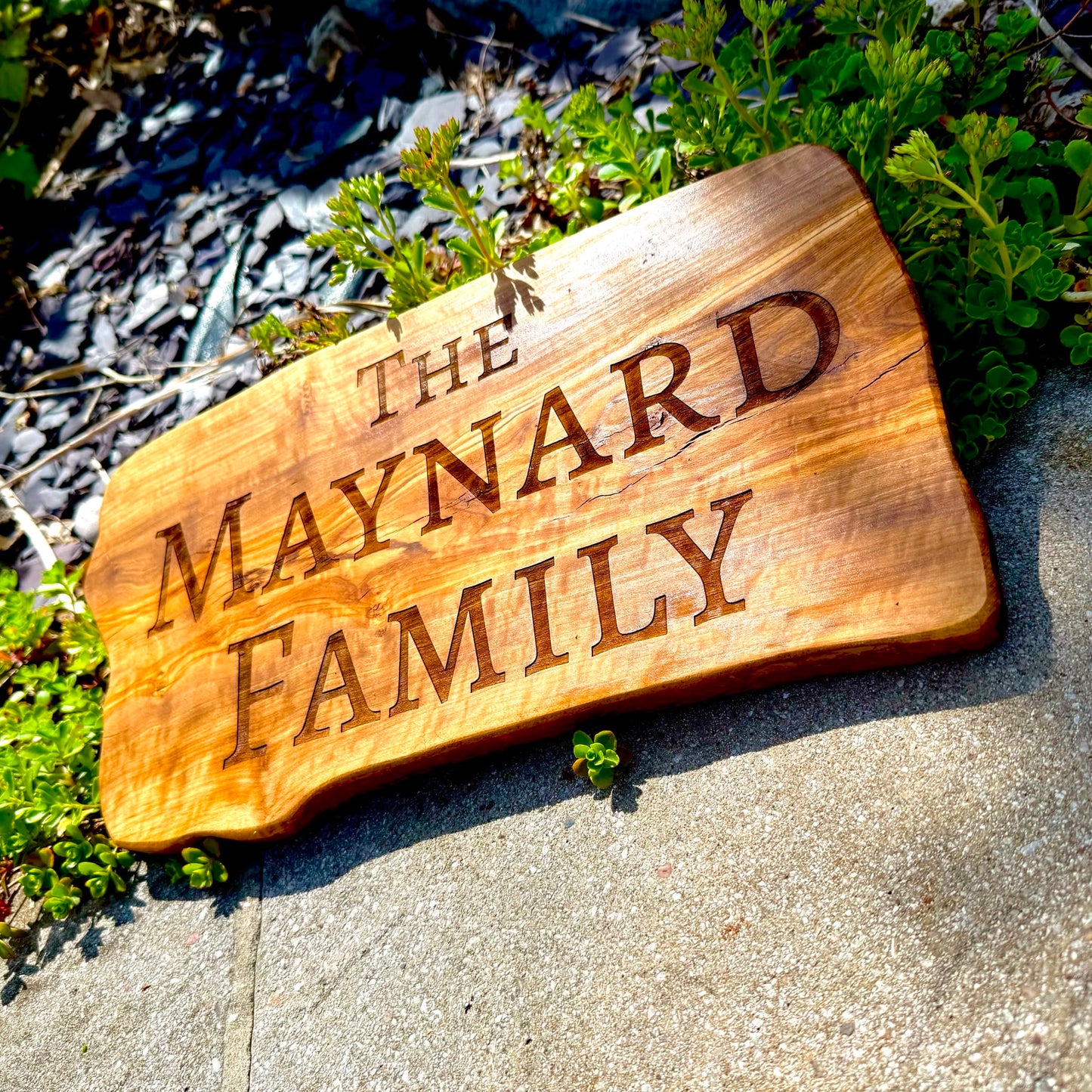 Engraved Rustic Olive Wood Home Name Display Sign