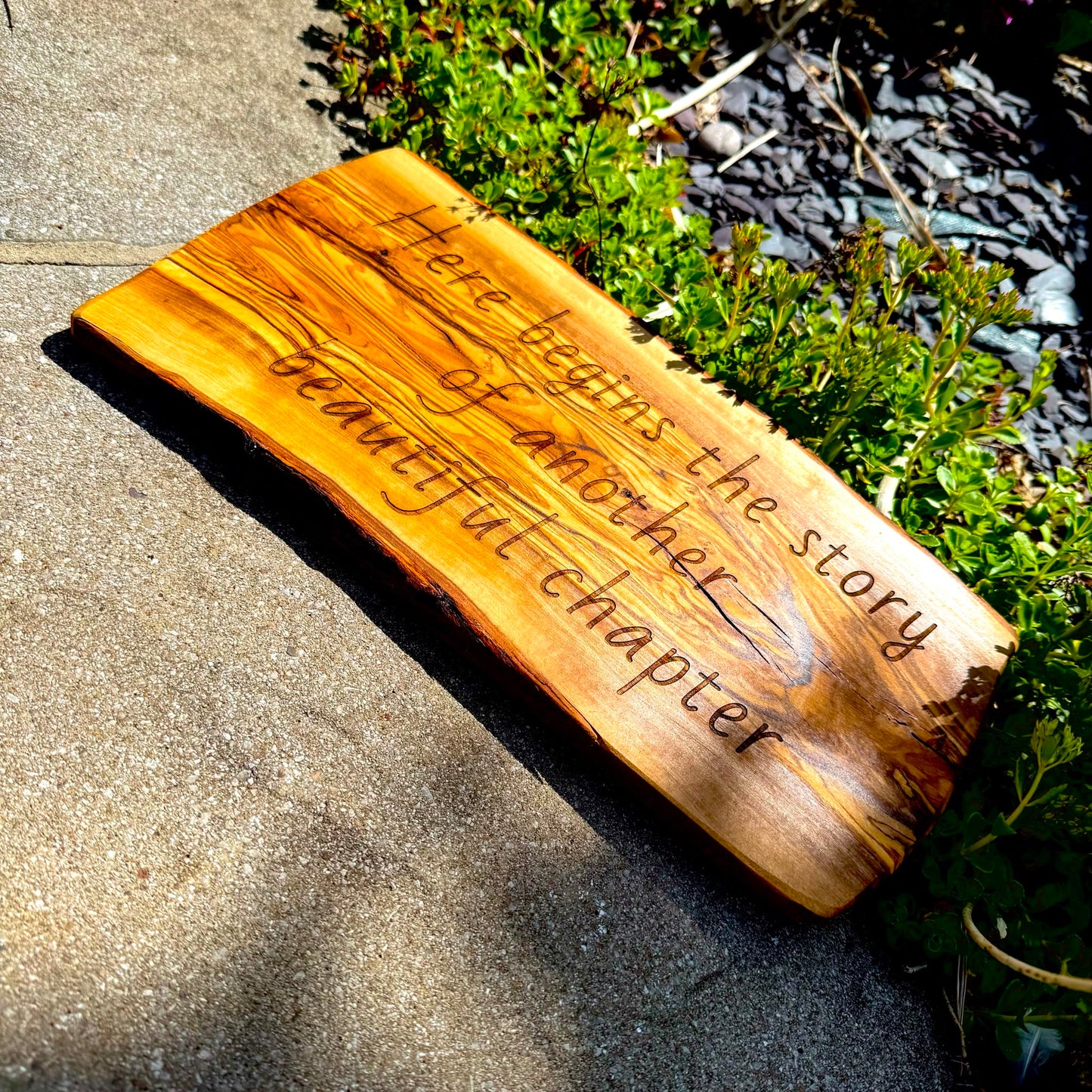 Engraved Rustic Olive Wood Home Name Display Sign