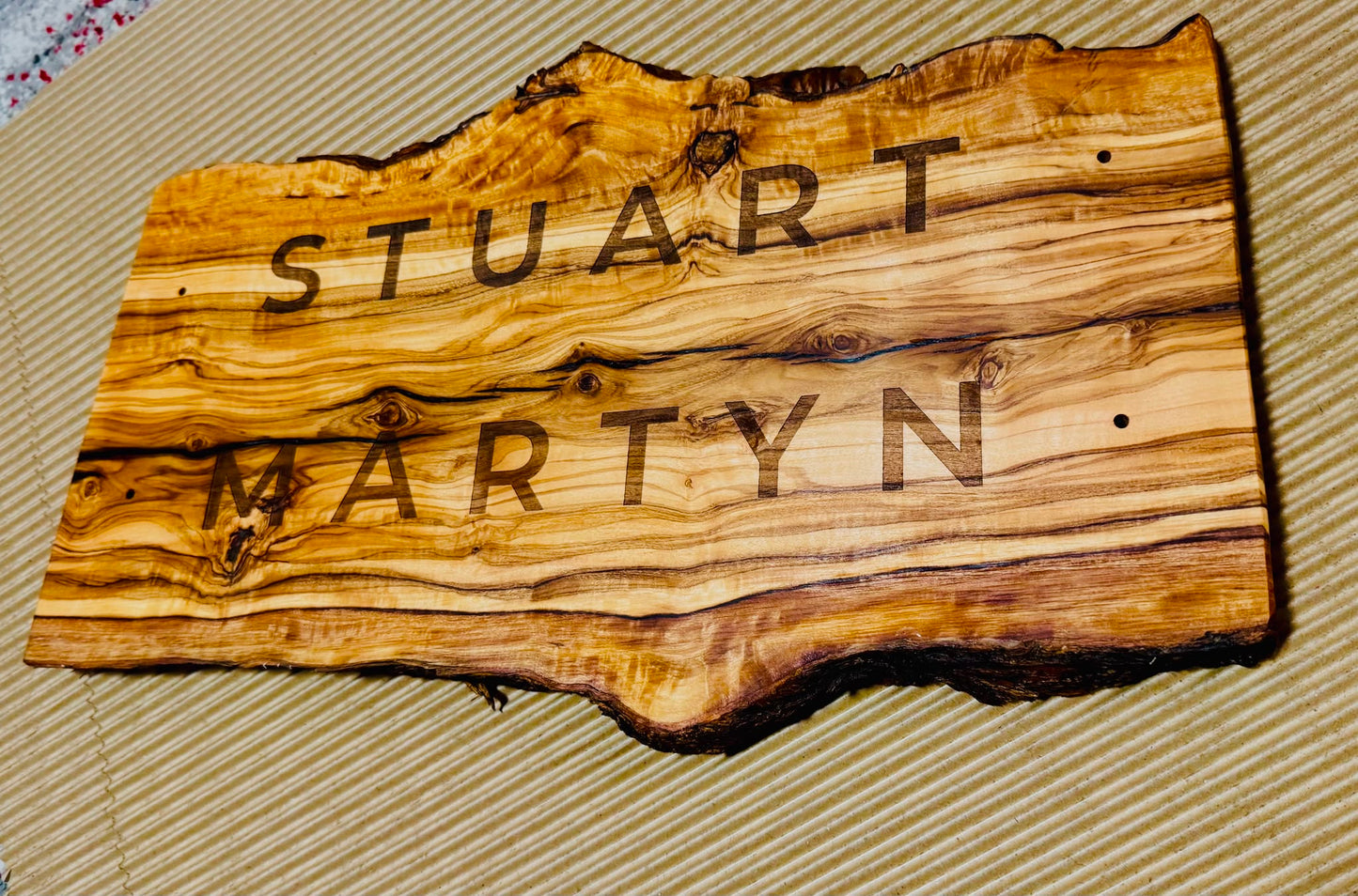 Engraved Rustic Olive Wood Home Name Display Sign