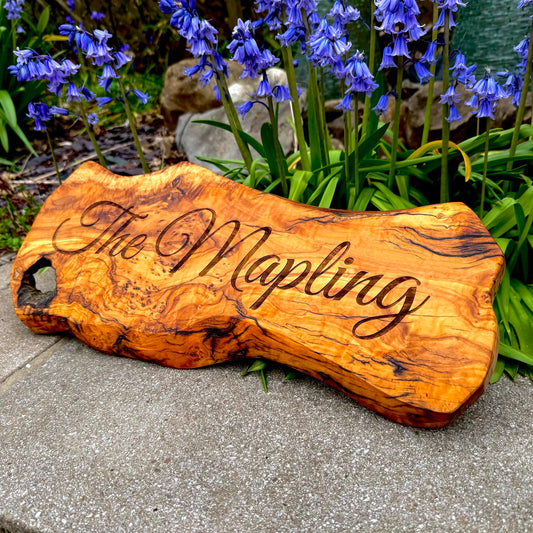 Engraved Rustic Olive Wood Home Name Display Sign