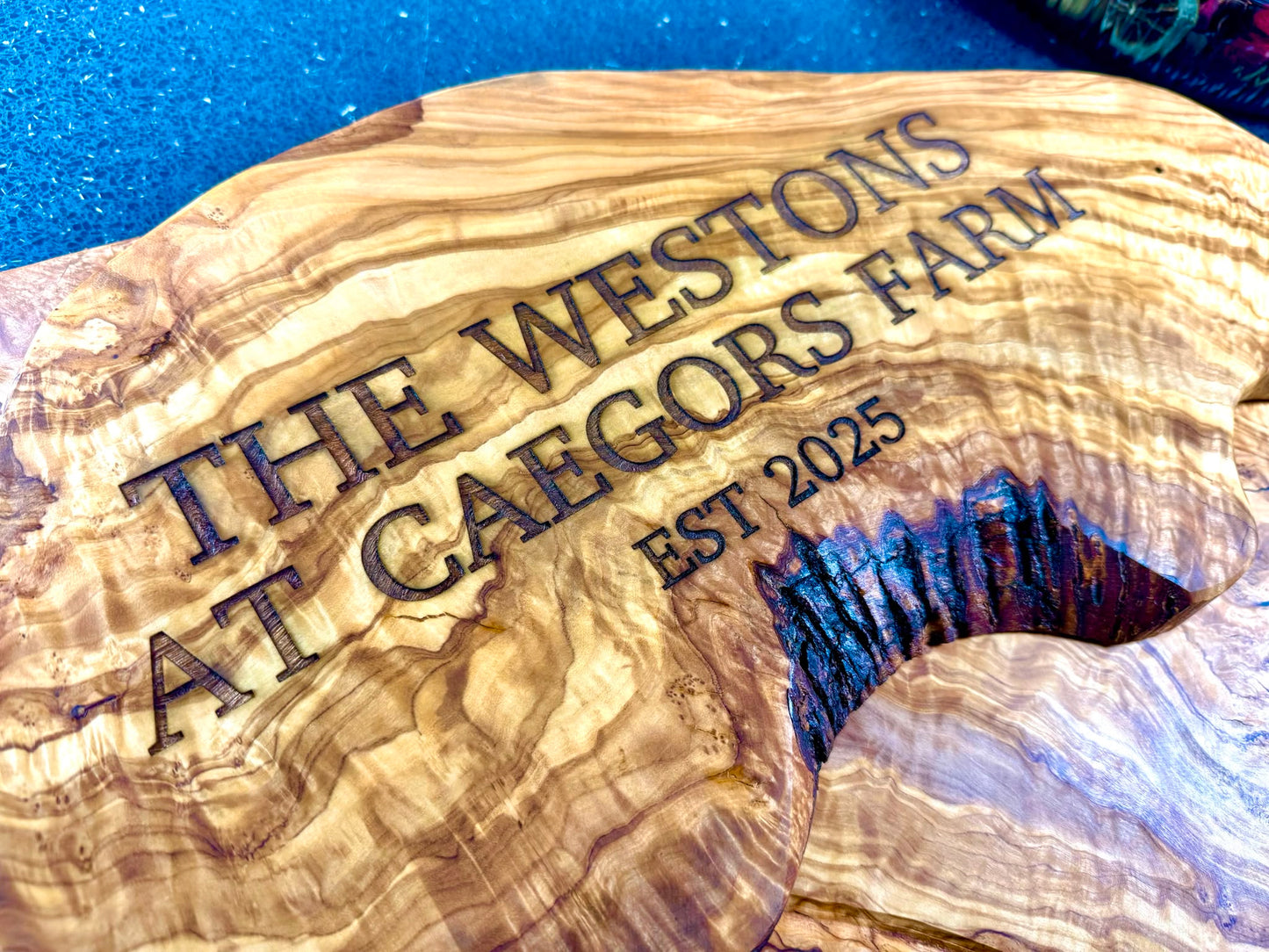 Engraved Rustic Olive Wood Home Name Display Sign