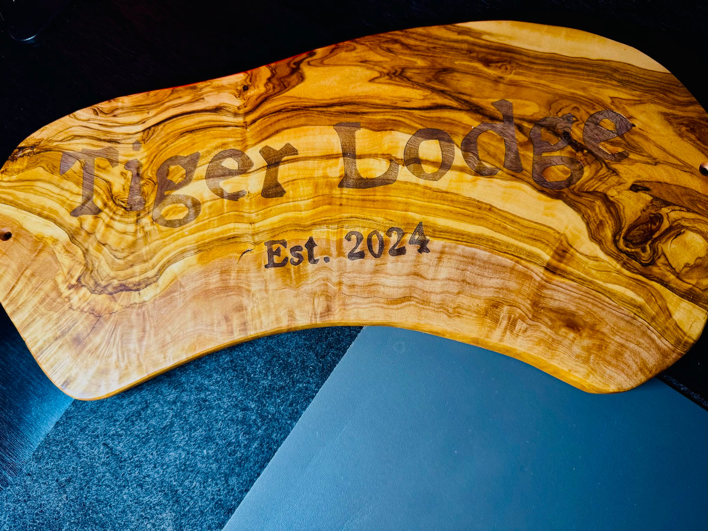Engraved Rustic Olive Wood Home Name Display Sign