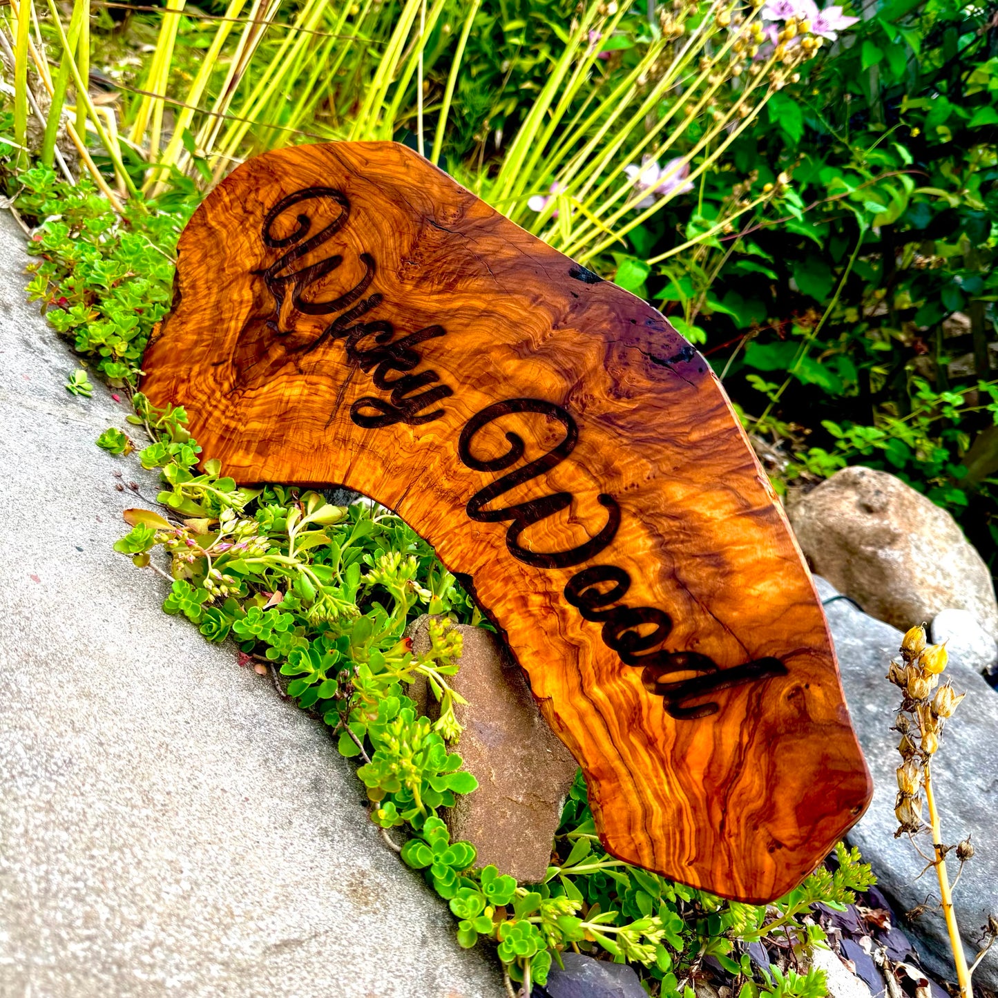 Engraved Rustic Olive Wood Home Name Display Sign
