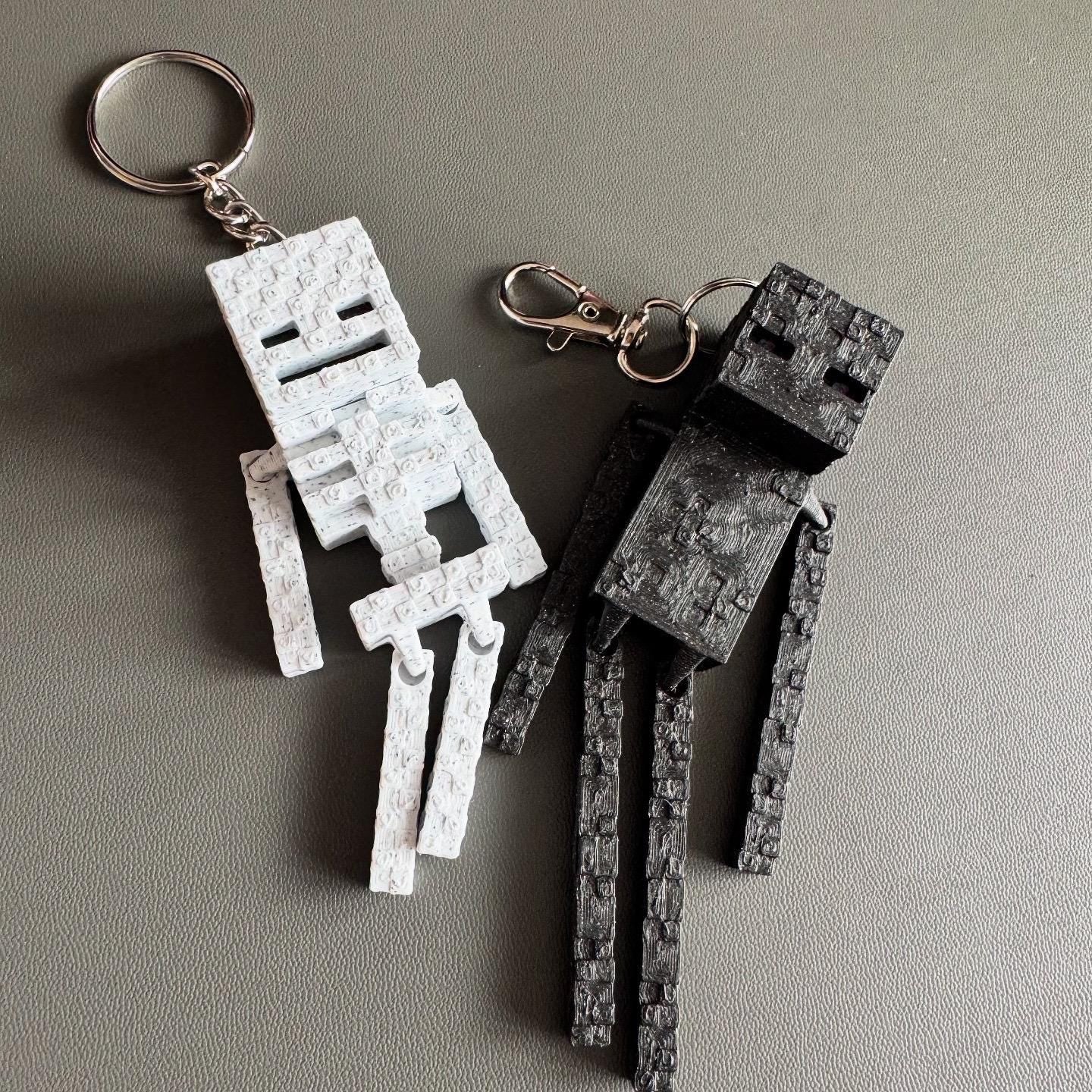 Minecraft Skeleton Keychain – Articulated 3D Printed Fidget Toy for Minecraft Fans, Gamer Gift, Backpack Charm, Key Ring with Lobster Clasp
